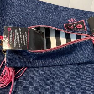 Makeup Junkie Bag: Denim with glam stripe inside. Mini